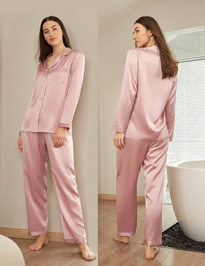 LOEL Silk Pajamas for Women Pure Full Length Long 22 Momme 100% Mulberry Silk Luxury