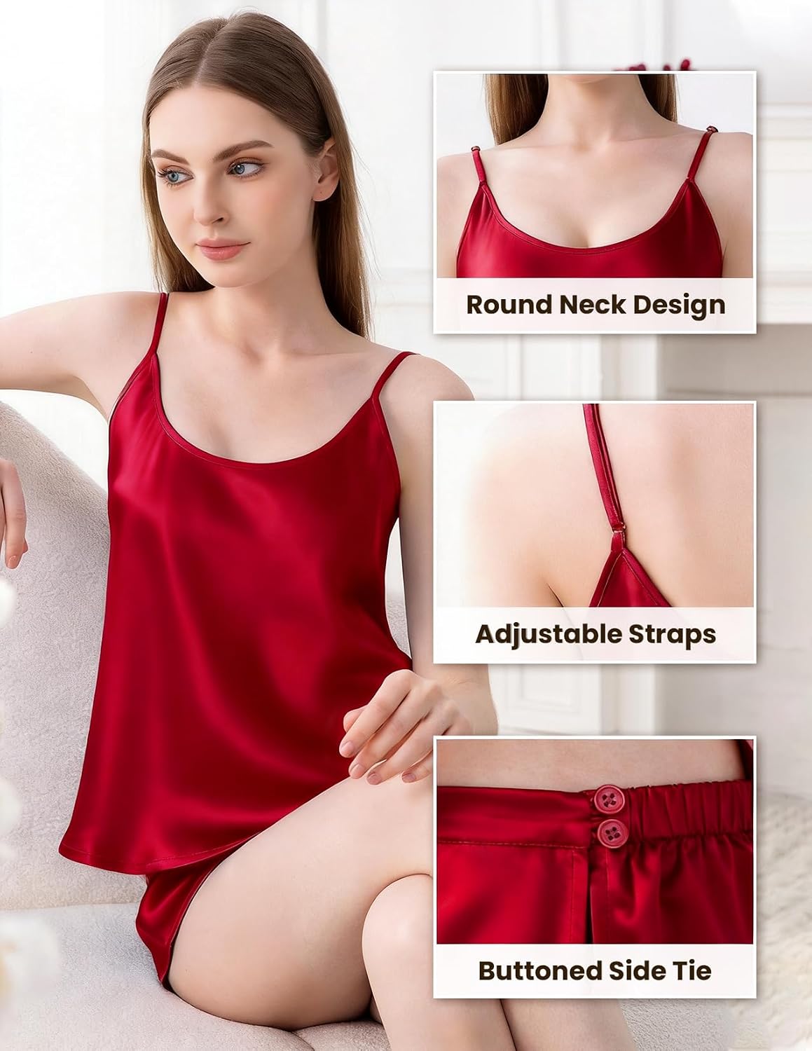 LOEL 100% 22 Momme Mulberry Silk Women's Cami & Shorts Pajama Set XS-XXL