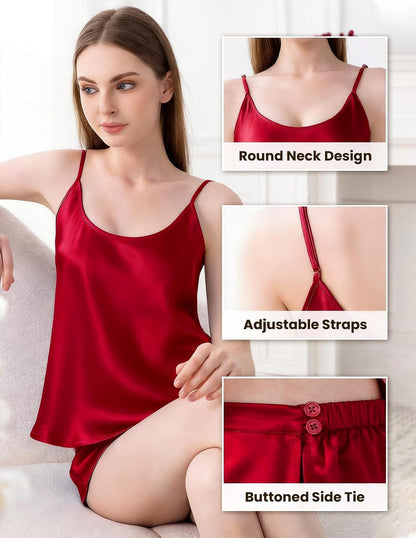 LOEL 100% 22 Momme Mulberry Silk Women's Cami & Shorts Pajama Set XS-XXL