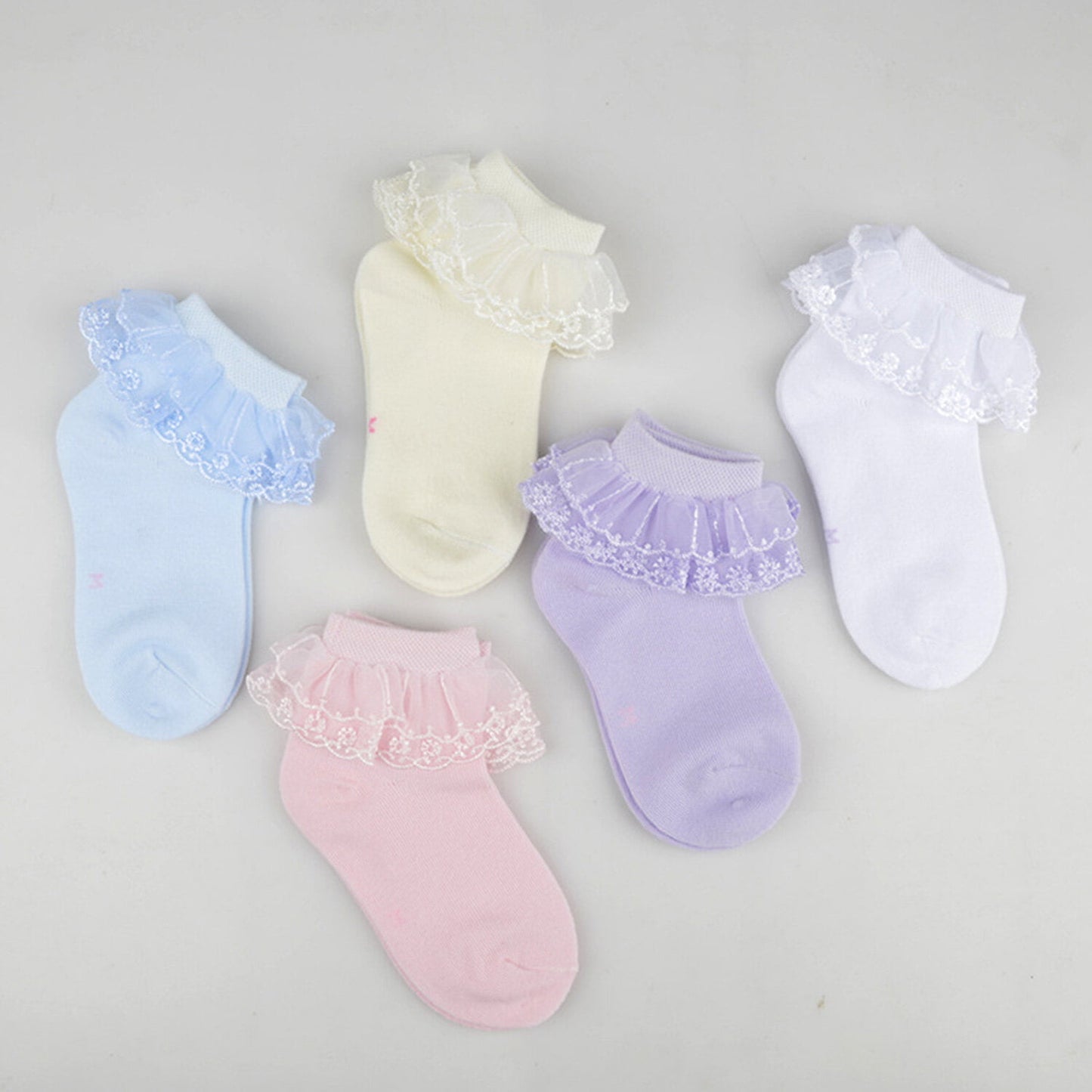KAWELL 5 Pairs Toddler Baby Girls Ruffle Lace Socks Cotton Frilly Ankle Soft Dress children Princess Socks 2-15T