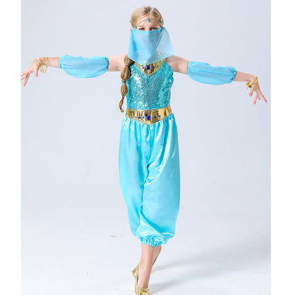 HAWEE Princess Costume for Girls Princess Jumpsuit With Veil Wrist Sleeve Kids Halloween Carnival Party Dress Up