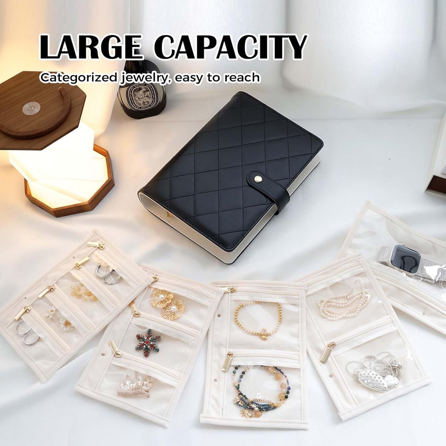 URSOFINE Travel Jewelry Organizer Case,Jewelry Storage Roll Bag for Women,Tangle-Free Portable Storage for Necklaces & Earrings/Rings/Bracelets,Jewelry Storage Book, Waterproof Organizer Bag