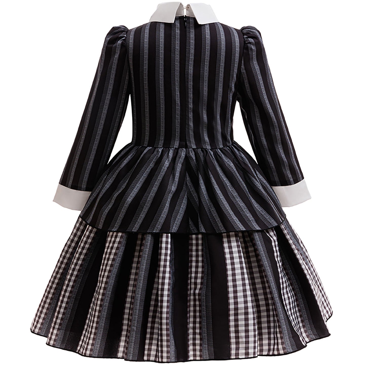 KAWELL Addams Costume for Girls, Academy Uniform Outfits Cosplay with Black Wig, Pleated Skirt Girl's Stripes Suits Sets for Halloween