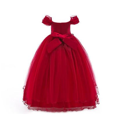 HuaAngel Kids Prom Ball Gown Girl Lace Tulle Flower Princess Party Maxi Dress