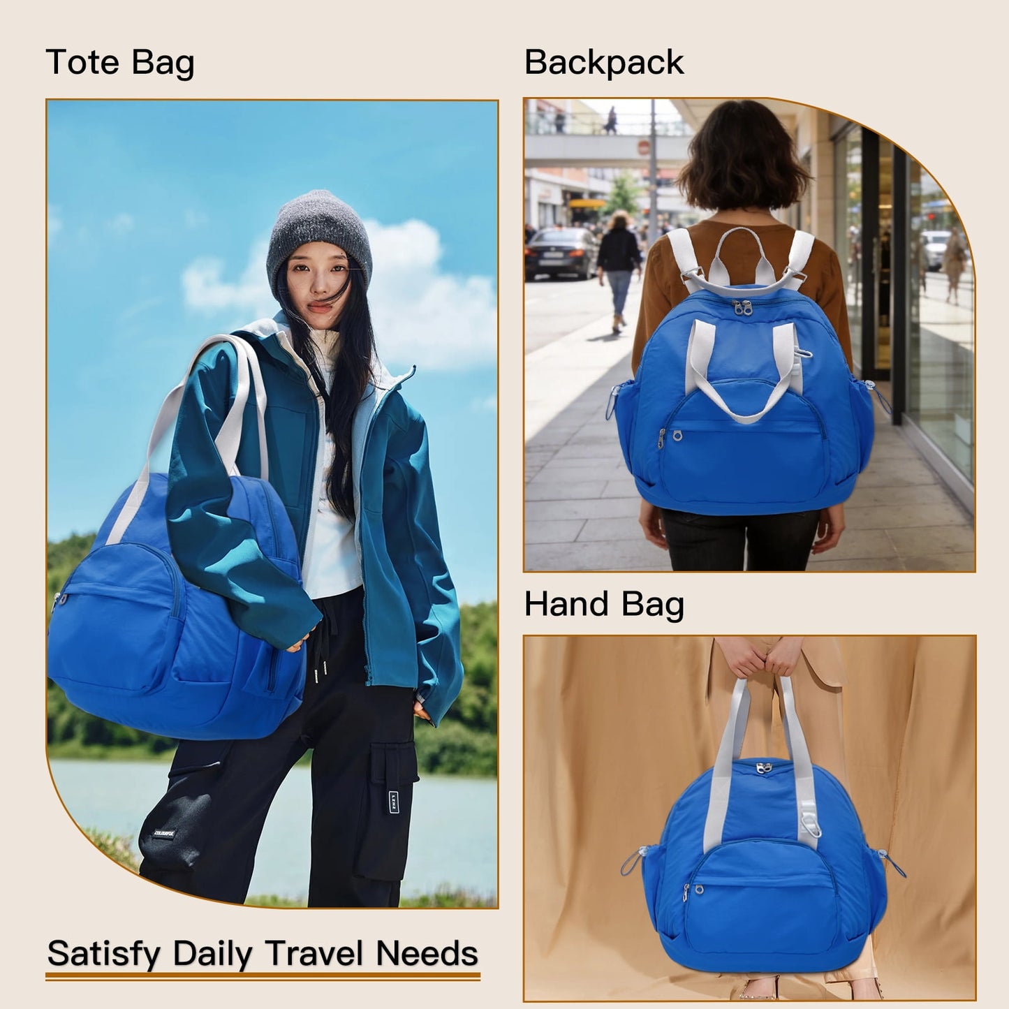 URSOFINE 2-in-1 Recycled Nylon Convertible Backpack Tote Purse for Women, Water-Resistant Handbag with Wet Pocket, Lightweight Foldable Daypack for Commute, College, Gym, and Weekend Travel