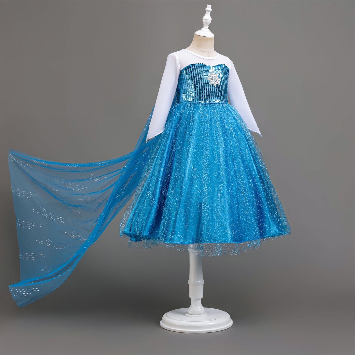 LOEL Girls Blue Princess Dress Sequin Long-Sleeve Blue Fairy Dress Christmas Birthday Party Dress Up