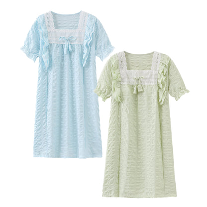 HuaAngel 2 Pieces Girls Short Sleeve Nightgown Square Neck Soft Sleepwear Sizes 5-13