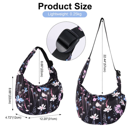 URSOFINE Women Crescent Crossbody Bag Lightweight Hobo Shoulder Bag, Multi Pocket Adjustable Strap Sling Bag, Bohemian Casual Handbag Purse for Daily Shopping Travel Gift,Purple