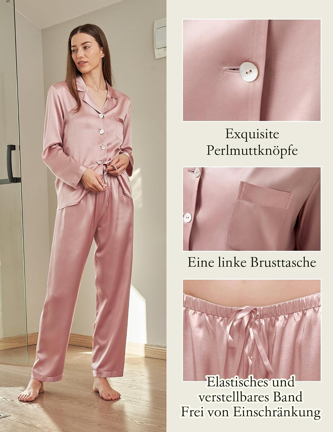 LOEL Silk Pajamas for Women Pure Full Length Long 22 Momme 100% Mulberry Silk Luxury