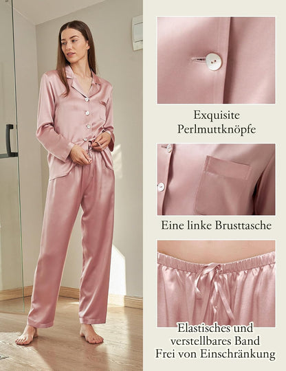 LOEL Silk Pajamas for Women Pure Full Length Long 22 Momme 100% Mulberry Silk Luxury