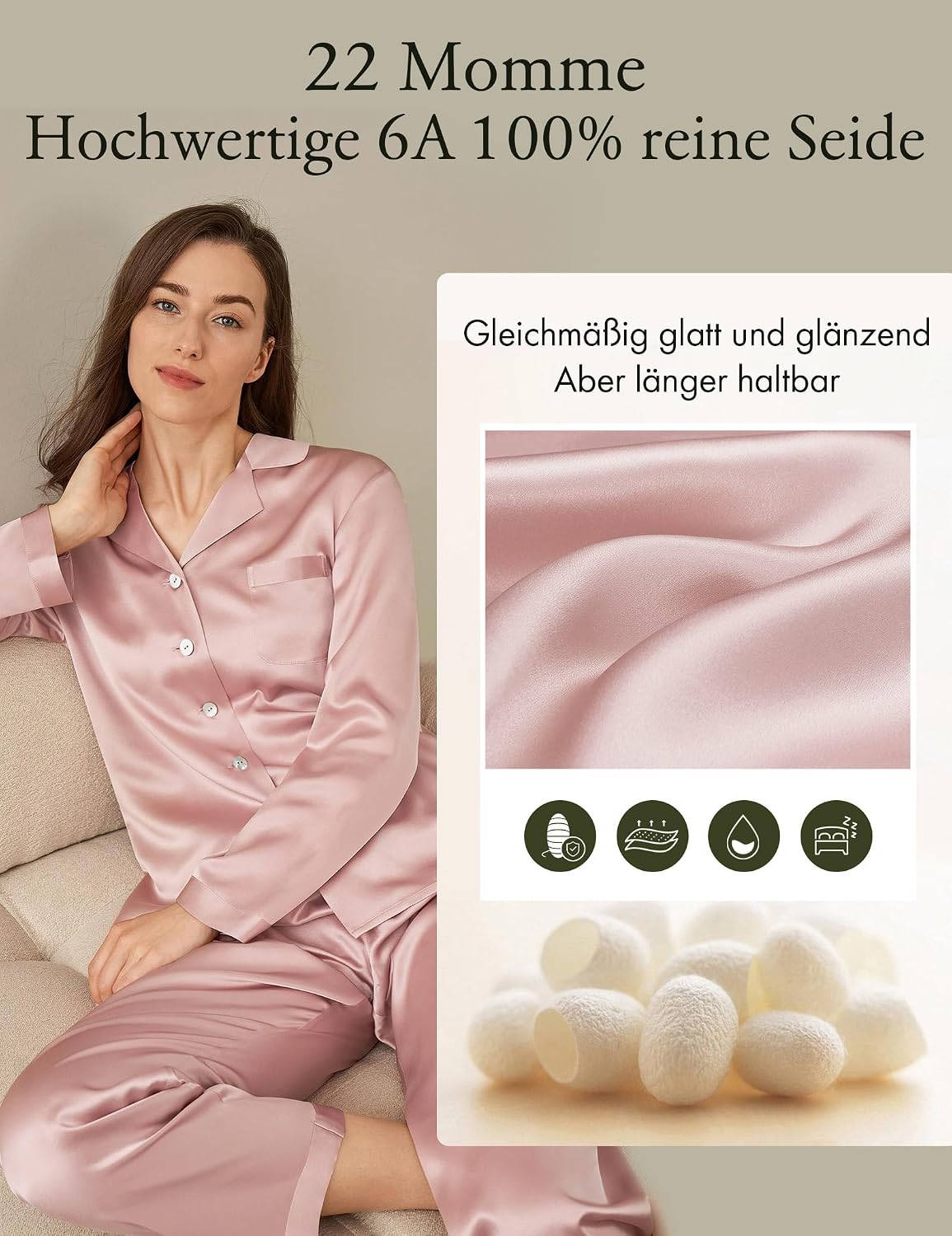LOEL Silk Pajamas for Women Pure Full Length Long 22 Momme 100% Mulberry Silk Luxury