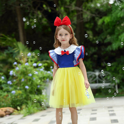 LOEL Princess Dress for Girls Birthday Party Fancy Tulle Dress Short Sleeve Casual Dress 2-8Y