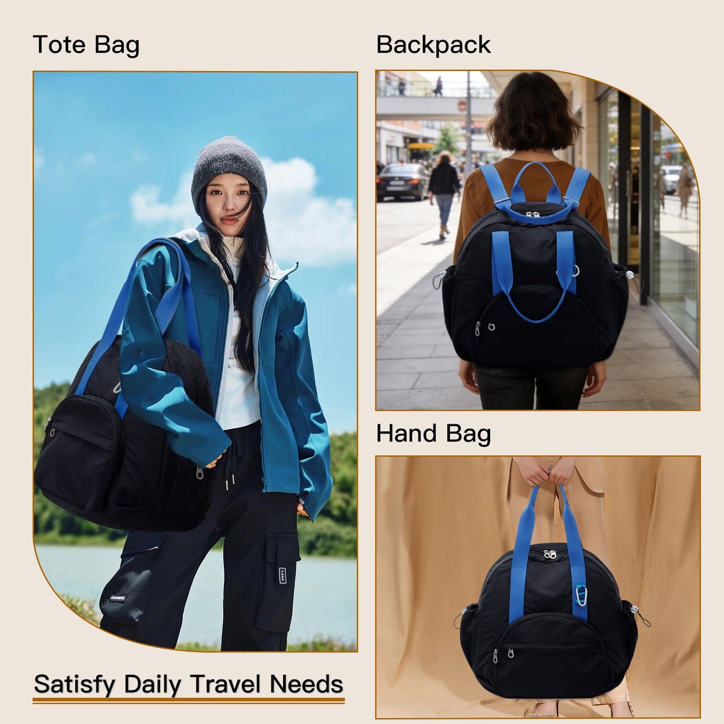 URSOFINE 2-in-1 Recycled Nylon Convertible Backpack Tote Purse for Women, Water-Resistant Handbag with Wet Pocket, Lightweight Foldable Daypack for Commute, College, Gym, and Weekend Travel