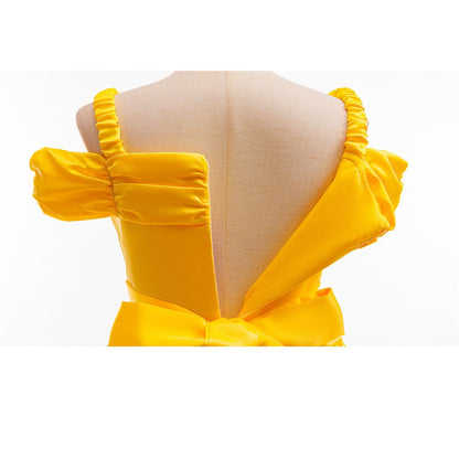 HAWEE Yellow Princess Dress for Girls Off Shoulder Layered Dress Up Halloween Birthday Cosplay Costume