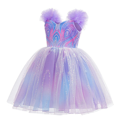 LOEL Girls Witch Dress Purple Princess Dress Wedding Sequin Tulle Dresses Ball Gown Birthday Party Dress Up