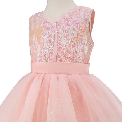 LOEL Girls Pink Ball Gown Witch Dress Princess Dresses Sequin Tulle Dress Wedding Birthday Party Dress Up
