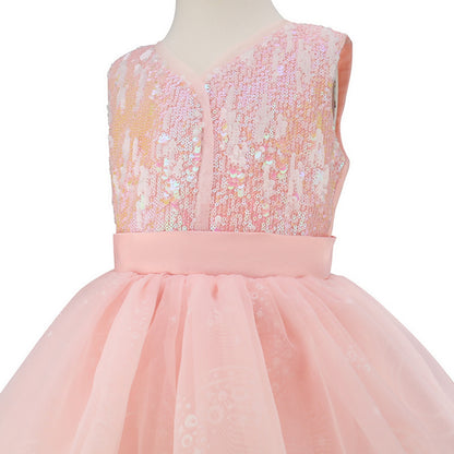 LOEL Girls Pink Ball Gown Witch Dress Princess Dresses Sequin Tulle Dress Wedding Birthday Party Dress Up