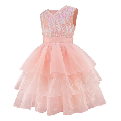 LOEL Girls Pink Ball Gown Witch Dress Princess Dresses Sequin Tulle Dress Wedding Birthday Party Dress Up