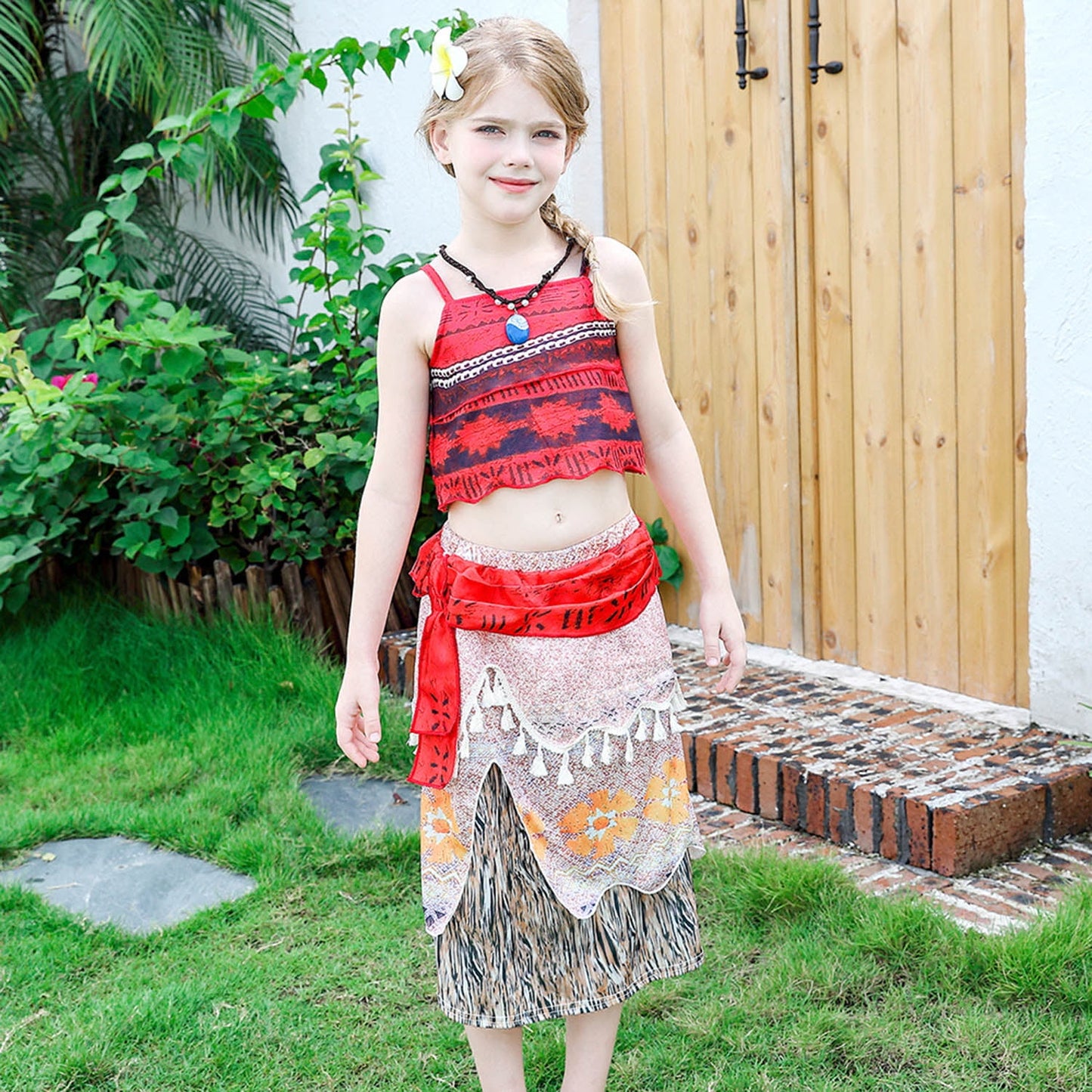 HAWEE Girls Ocean Princess Costume Crop Top Tassel Skirt Two-Piece Dress up Princess Adventure Costume for Christmas Halloween Theme Party
