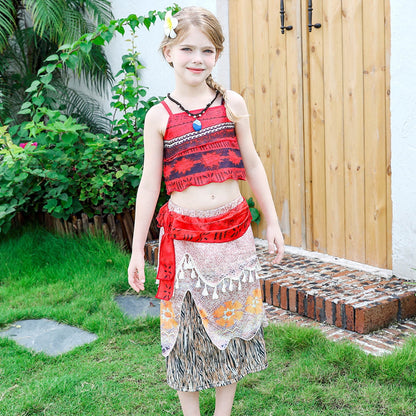 HAWEE Girls Ocean Princess Costume Crop Top Tassel Skirt Two-Piece Dress up Princess Adventure Costume for Christmas Halloween Theme Party