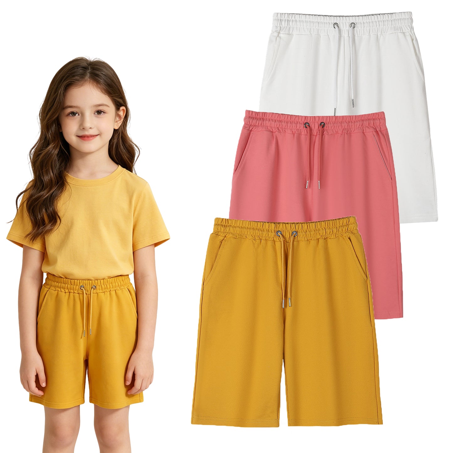 Hua angel Boys Girls Cotton Shorts 3 Pack with Elastic Waist for Toddler to Teen, School Sports and Daily Play