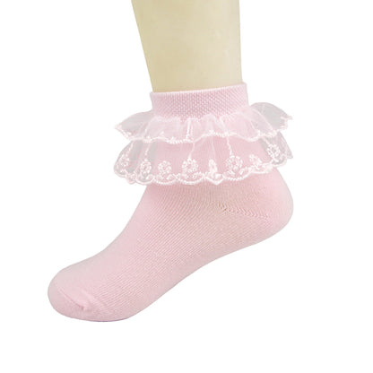 KAWELL 5 Pairs Toddler Baby Girls Ruffle Lace Socks Cotton Frilly Ankle Soft Dress children Princess Socks 2-15T
