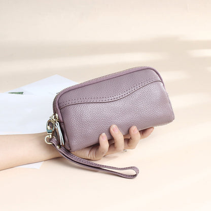 HAWEE Cellphone Wallet for Women Genuine Leather Clutch Purse Large Capacity Double Zipper Wristlet Wallet for Ladies