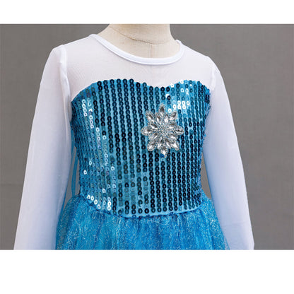 LOEL Girls Blue Princess Dress Sequin Long-Sleeve Blue Fairy Dress Christmas Birthday Party Dress Up