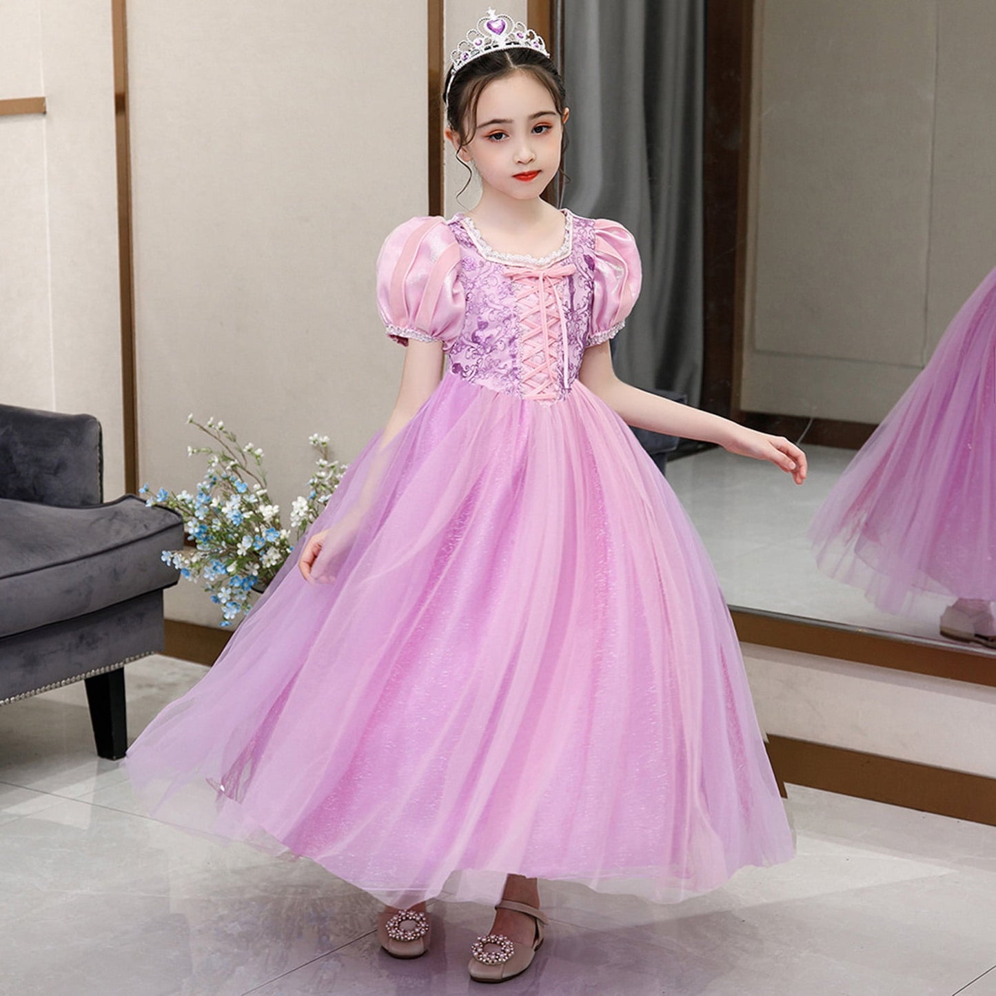 KAWELL Girls' Rapunzel Princess Sofia Costume Halloween Masquerade Ball Dress with Sleeves
