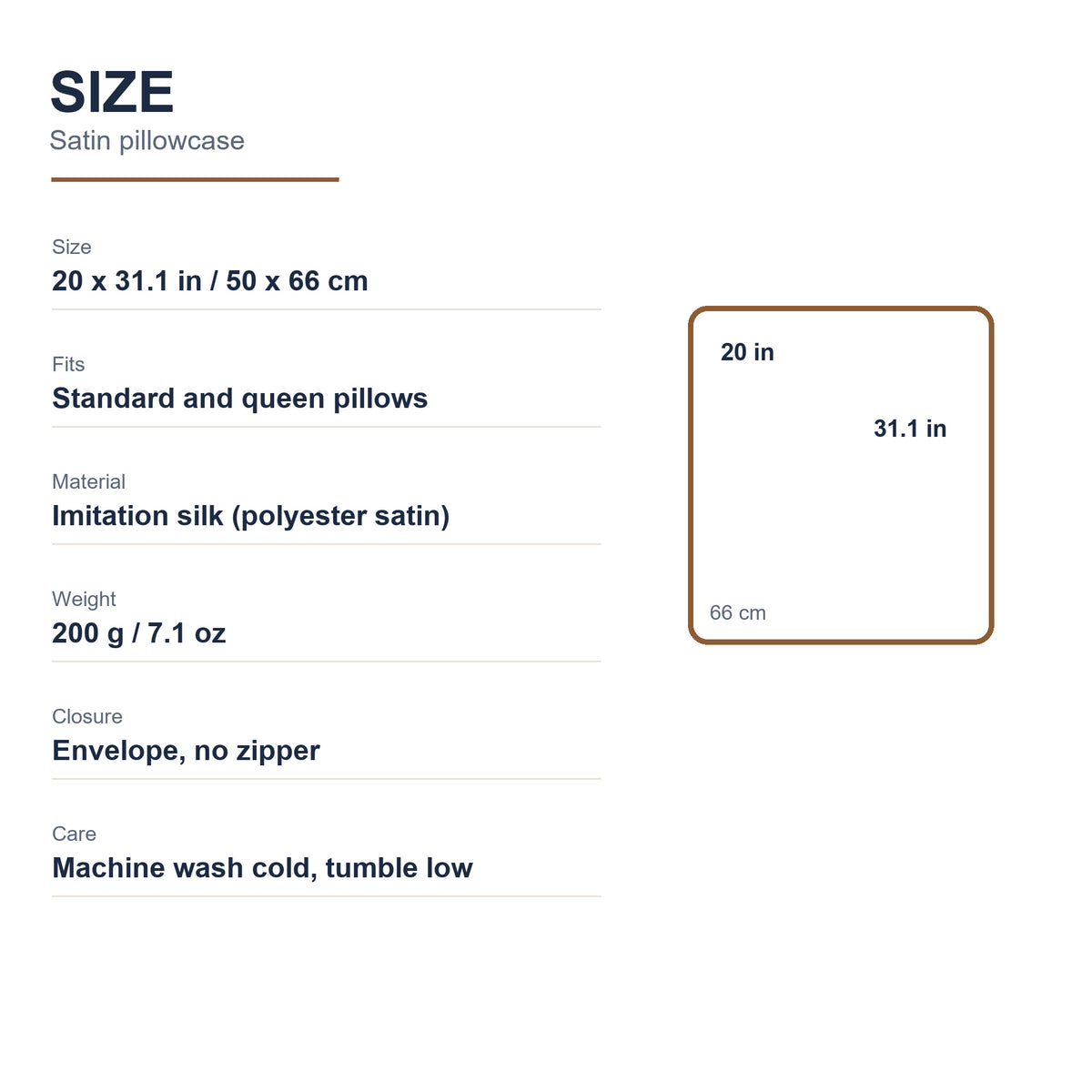 Satin Pillowcase - Size and details