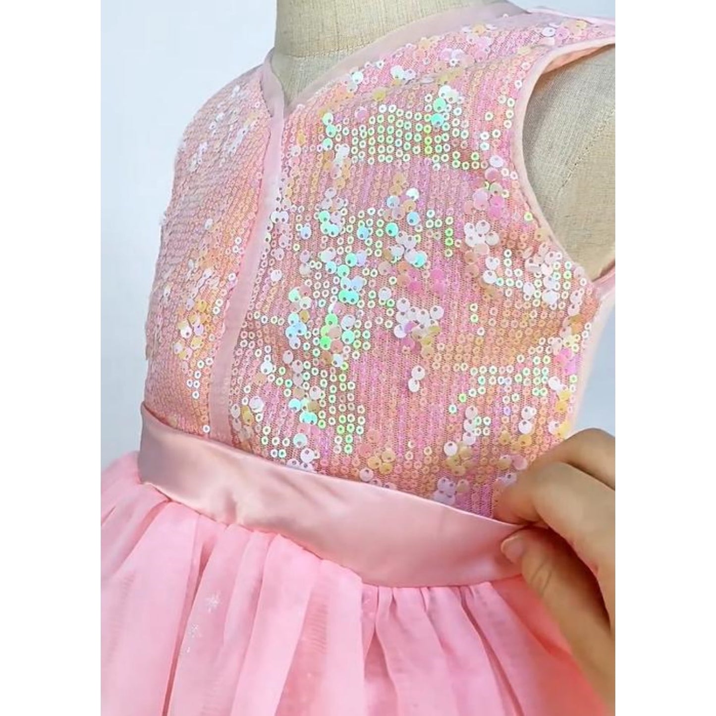 LOEL Girls Pink Ball Gown Witch Dress Princess Dresses Sequin Tulle Dress Wedding Birthday Party Dress Up