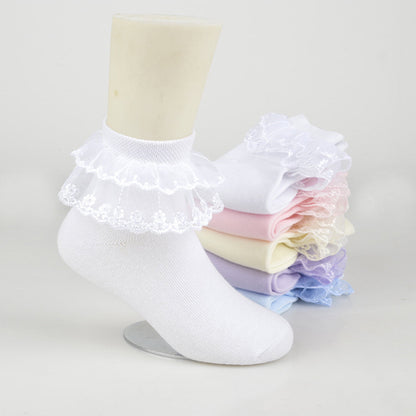 KAWELL 5 Pairs Toddler Baby Girls Ruffle Lace Socks Cotton Frilly Ankle Soft Dress children Princess Socks 2-15T