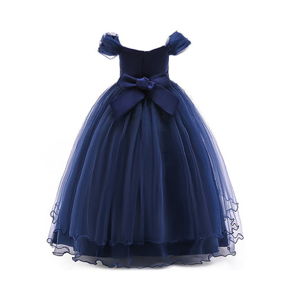 HuaAngel Kids Prom Ball Gown Girl Lace Tulle Flower Princess Party Maxi Dress