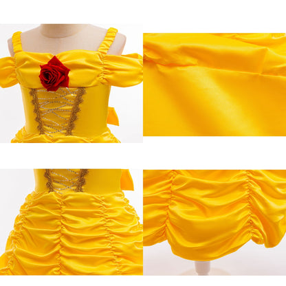 HAWEE Yellow Princess Dress for Girls Off Shoulder Layered Dress Up Halloween Birthday Cosplay Costume