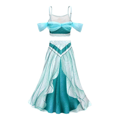 Phenas Jasmine Costume for Girls Arabian Sequined Princess Dress Up Princess Cosplay Costumes for Kids
