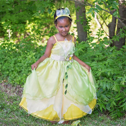 KAWELL Deluxe Princess Tiana Costumes Little Girls Dress Kids Fancy Gown Cosplay Halloween Party