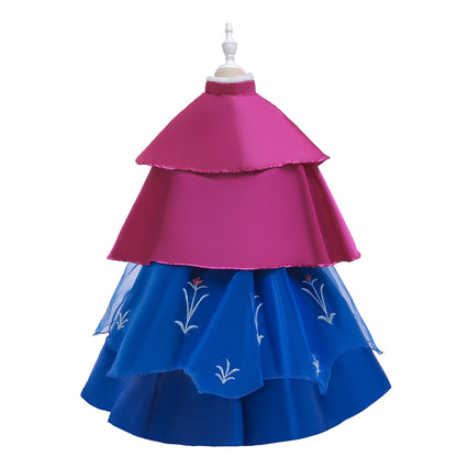 KAWELL Halloween Princess Anna Costume Girls Dress With Cape Birthday Cosplay Dress Up With Accessories