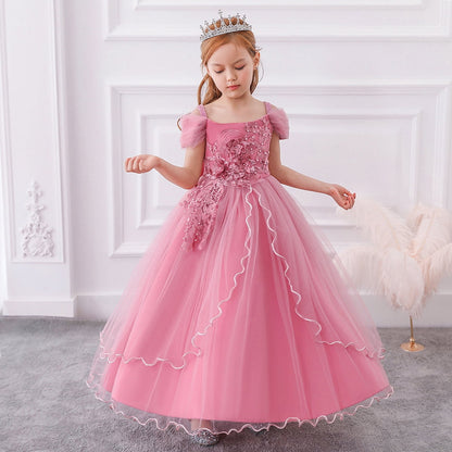 HuaAngel Kids Prom Ball Gown Girl Lace Tulle Flower Princess Party Maxi Dress