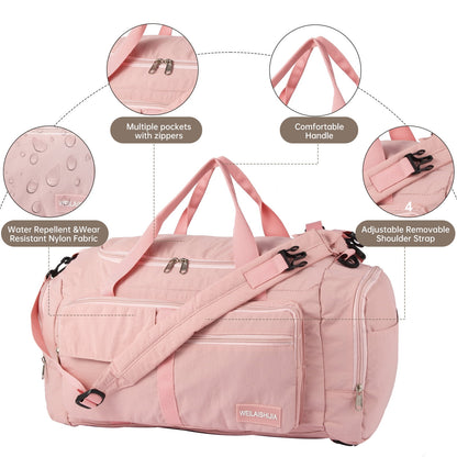 URSOFINE Sports Bag & Travel Bag Foldable, 30L Waterproof Gym Bag With Shoe Compartment For Women & Men, Hand Luggage Bag, Weekender Travelite For Gym Sports Training Bag Travel