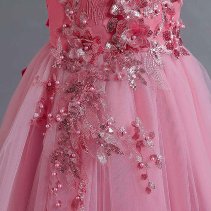 HAWEE Flower Girls Dresses Big Girls Off Shoulder Embroidered Puffy Dress Piano Costume Wedding Bridesmaid Princess Long Full Dress, Sizes 5-13Y