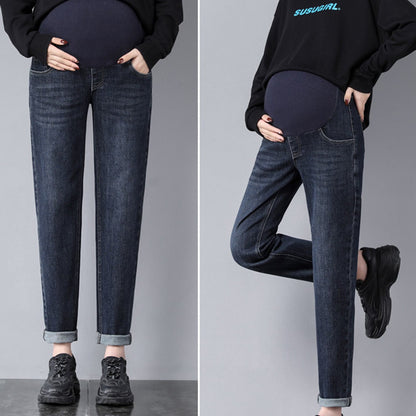 Phenas Women's Maternity Jeans Comfy Plus Size Blue Pregnancy Baggy Ankle Length Jeans
