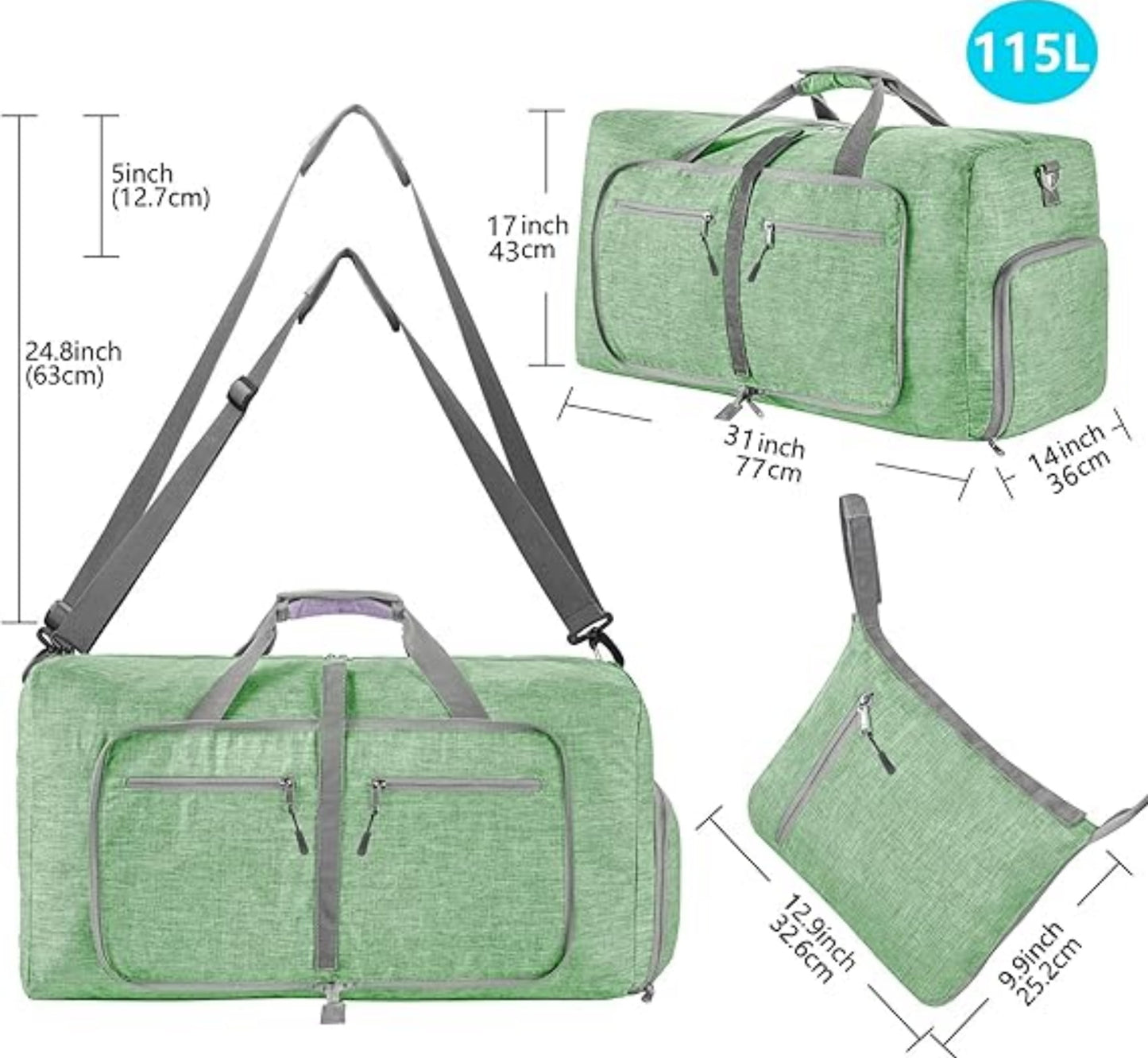 URSOFINE 115L/85L/65L Large Duffle Bag, Foldable Travel Gym Bag with Shoe Compartment, Lightweight Water Repellent Tear Resistant for Camping, Weekender, Overnight Travel