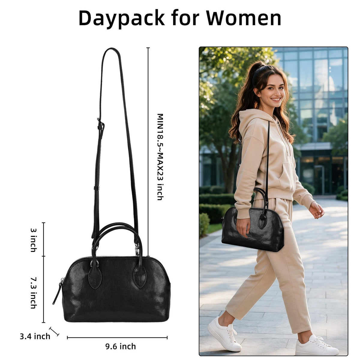 LOEL Genuine Leather Seashell Crossbody Handbag for Women - Black - view 3