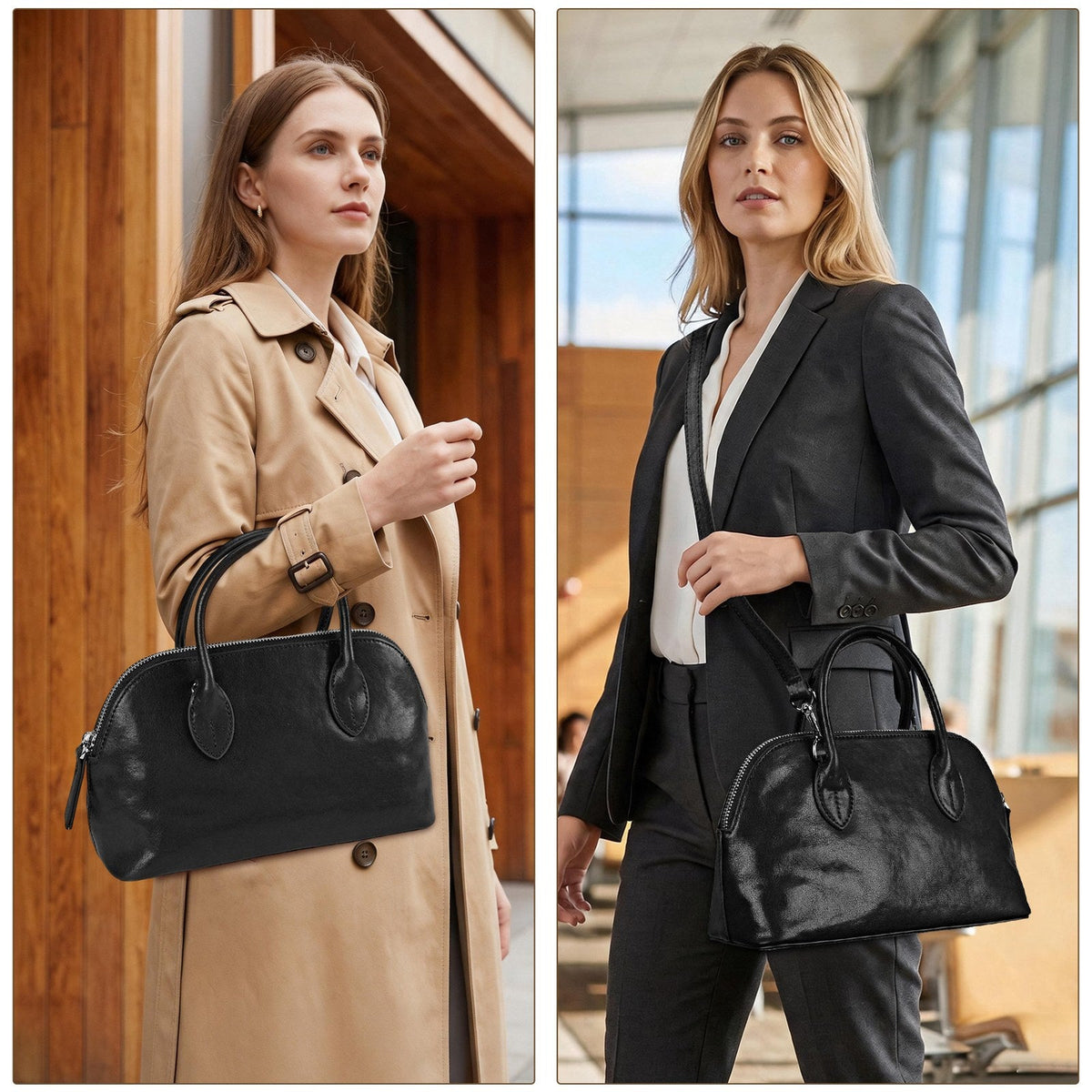 LOEL Genuine Leather Seashell Crossbody Handbag for Women - Black - view 4
