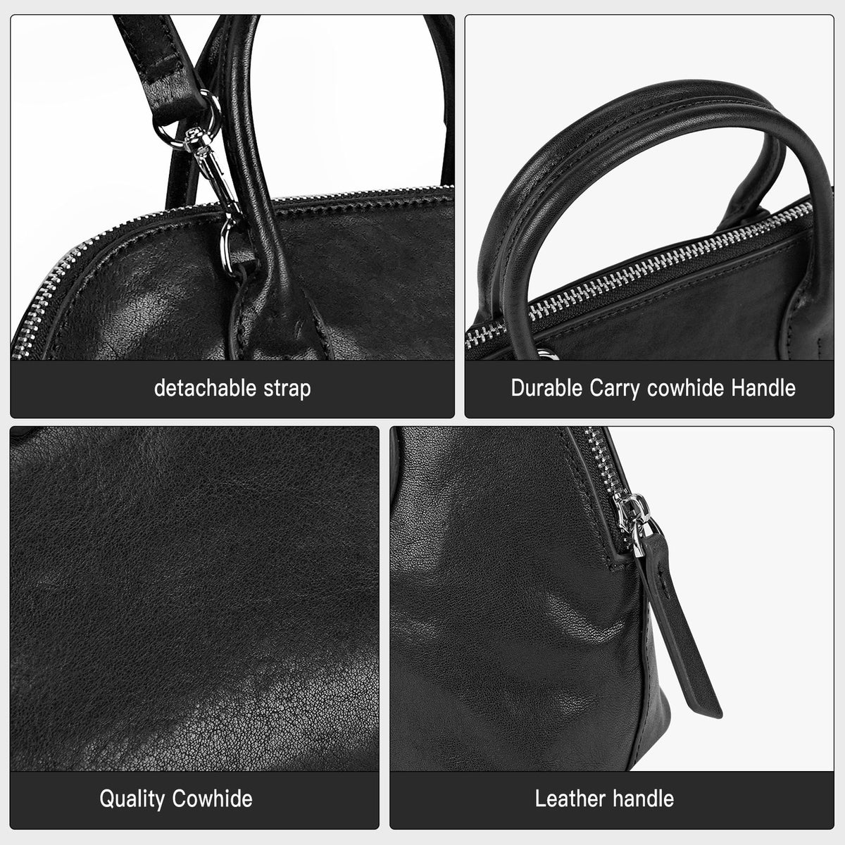 LOEL Genuine Leather Seashell Crossbody Handbag for Women - Black - view 5