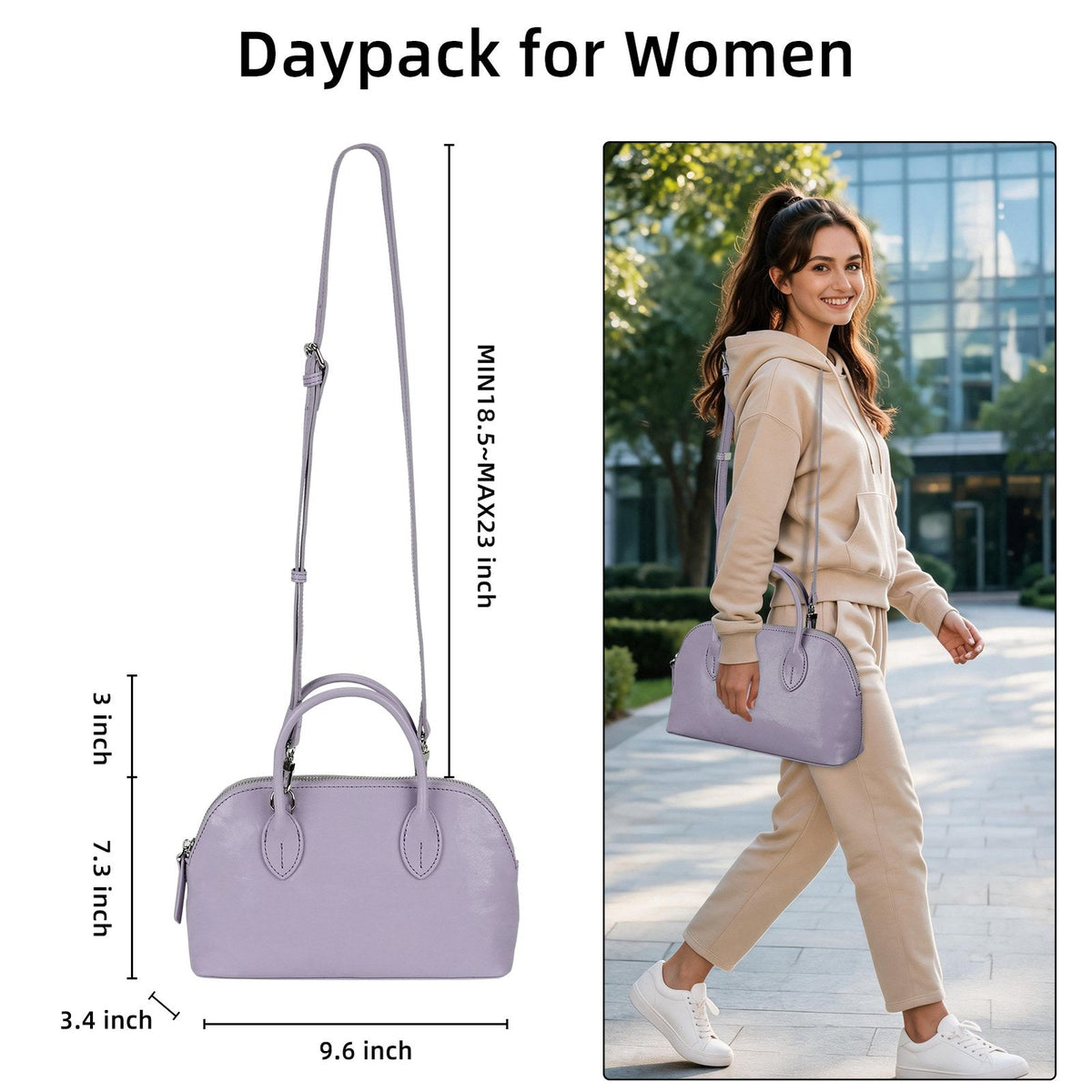 LOEL Genuine Leather Seashell Crossbody Handbag for Women - Light Purple - view 3