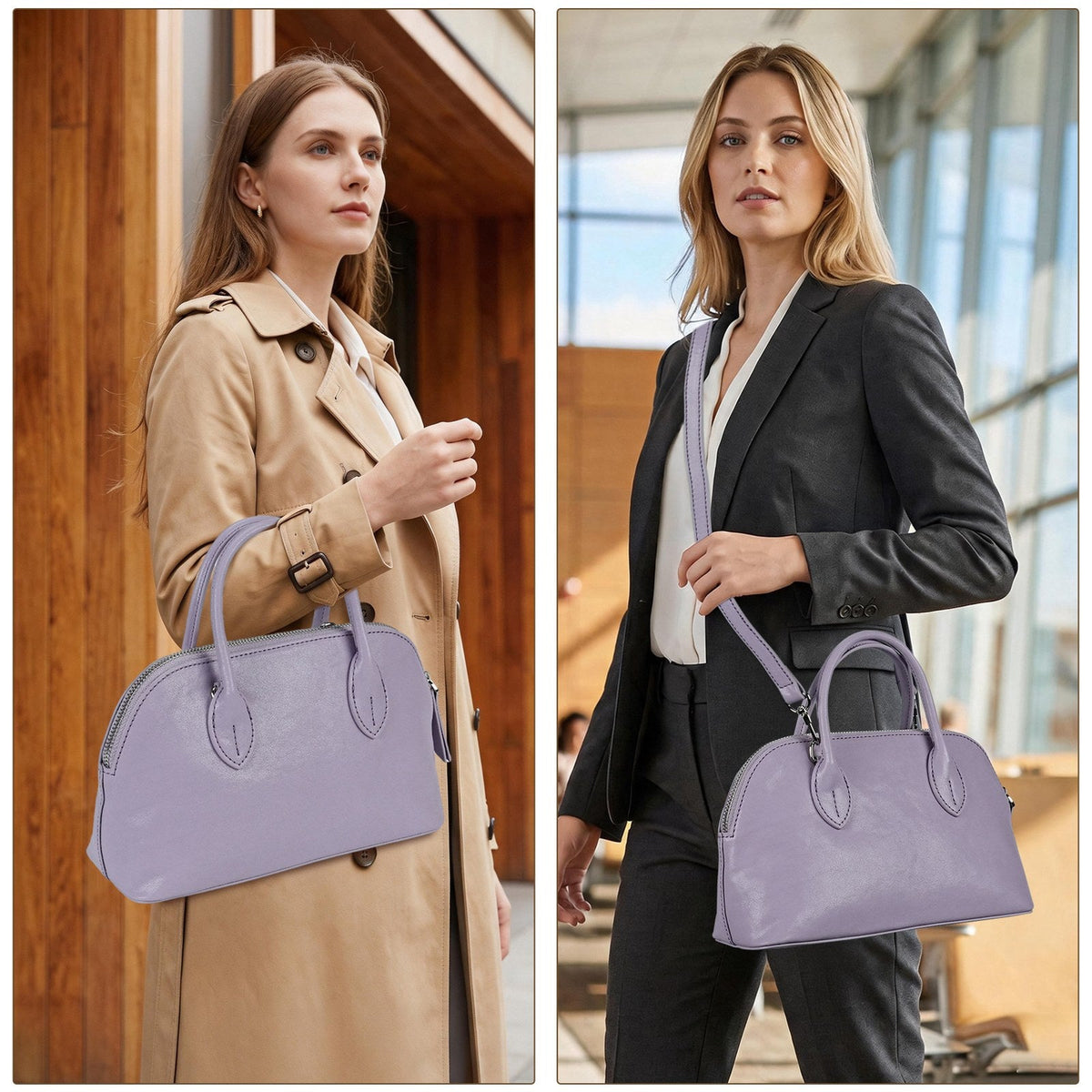 LOEL Genuine Leather Seashell Crossbody Handbag for Women - Light Purple - view 4