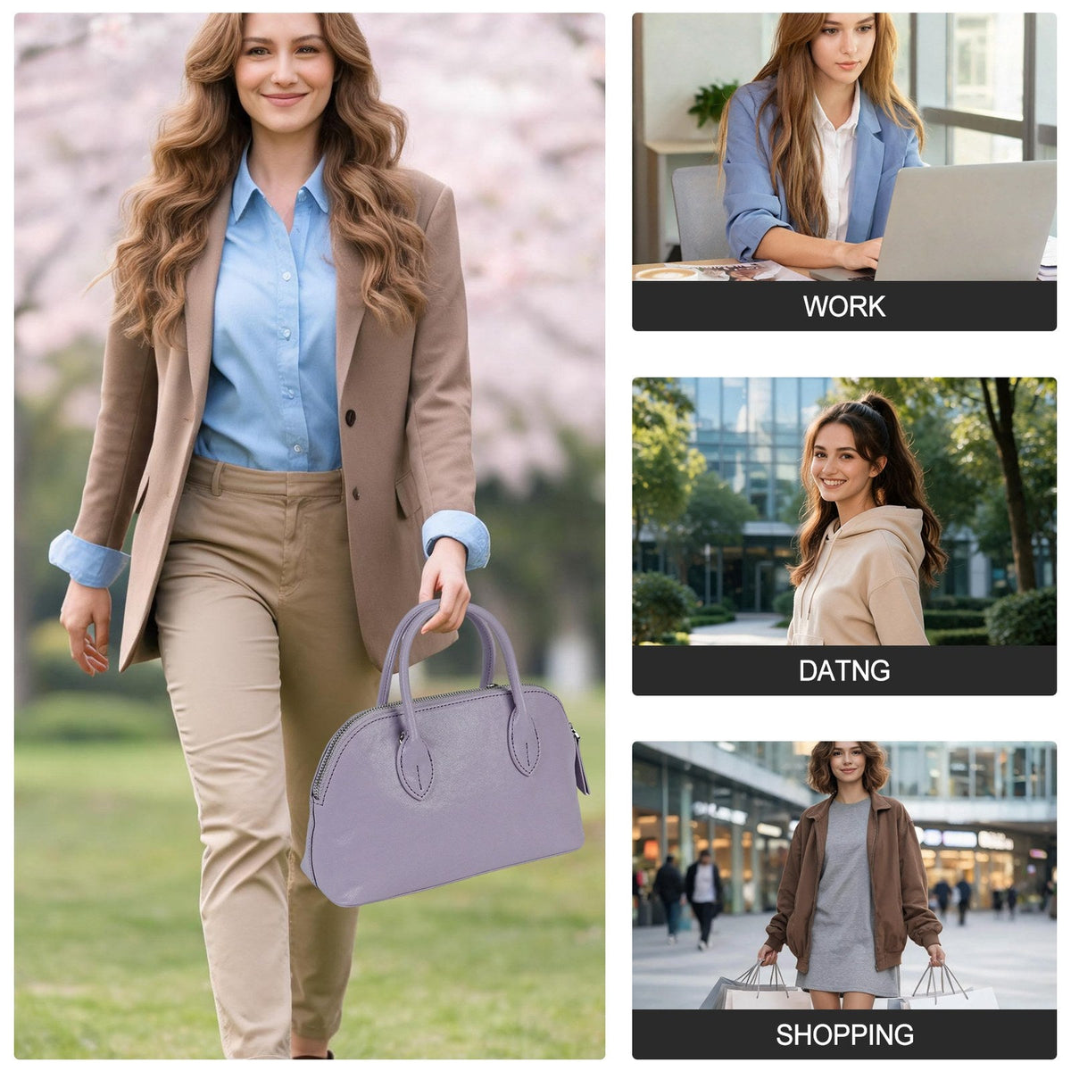 LOEL Genuine Leather Seashell Crossbody Handbag for Women - Light Purple - view 7