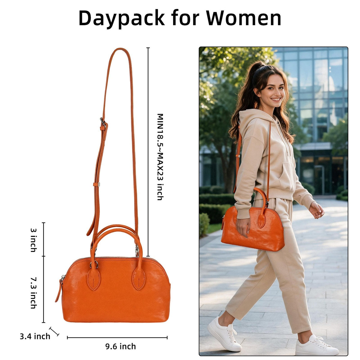 LOEL Genuine Leather Seashell Crossbody Handbag for Women - Orange - view 3