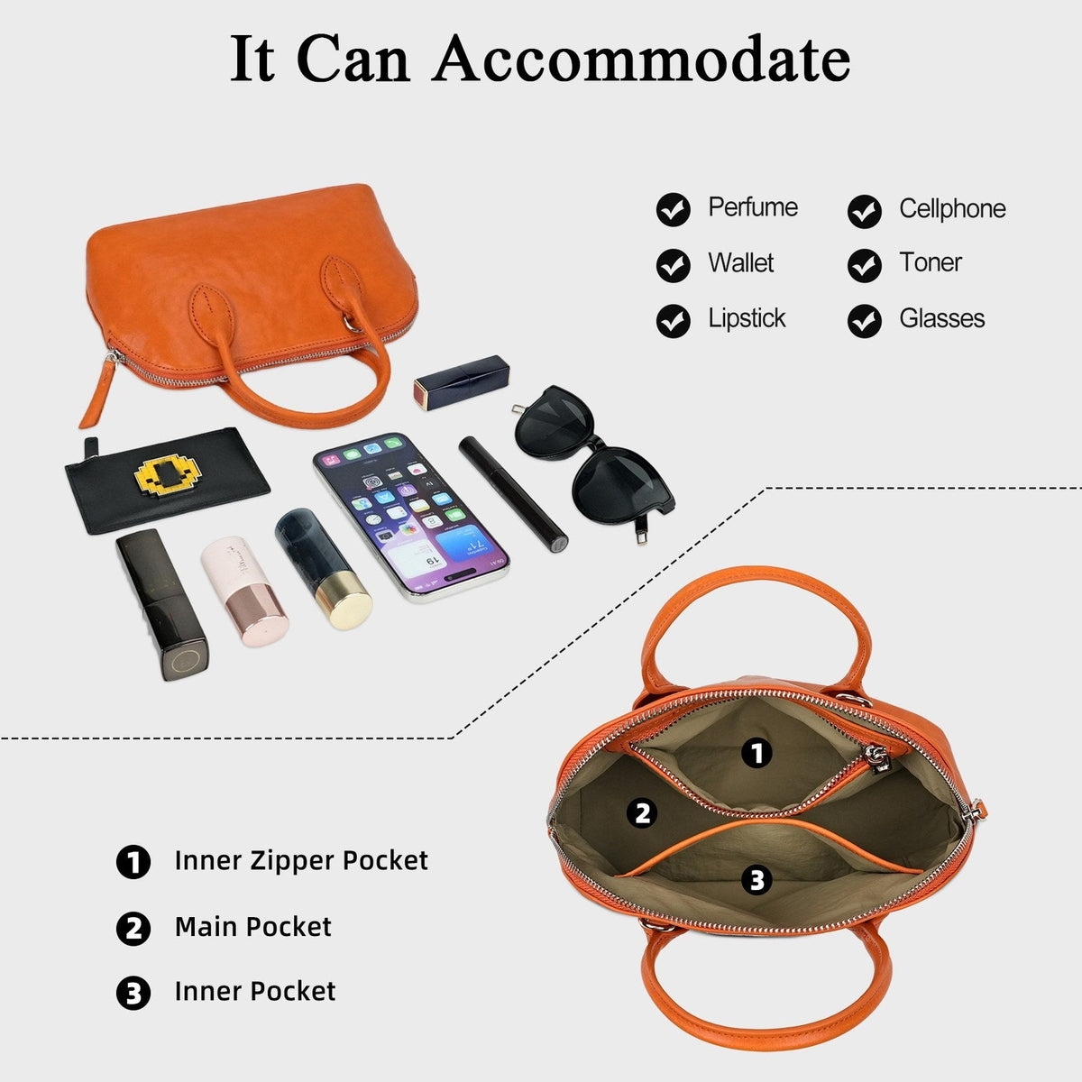 LOEL Genuine Leather Seashell Crossbody Handbag for Women - Orange - view 6